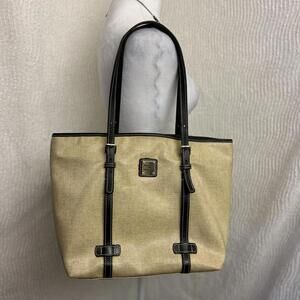 Dooney & Bourke Large Tote Bag Beige with Black Leather Trim Classic Purse
